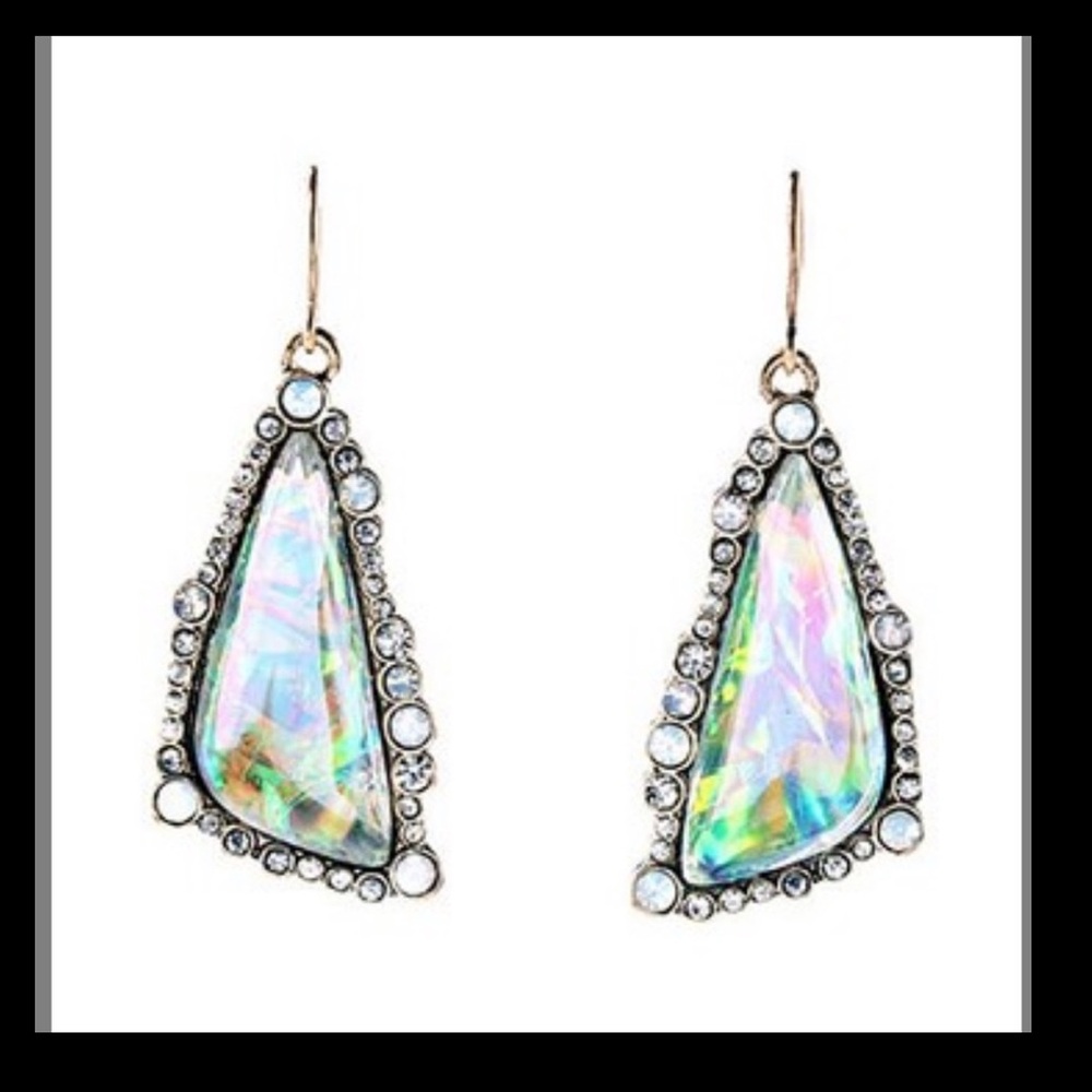 NEW•Sugared + Bronzed Shimmer Crystal & Paua Shell Unique Drop Earrings - Picture 7 of 16